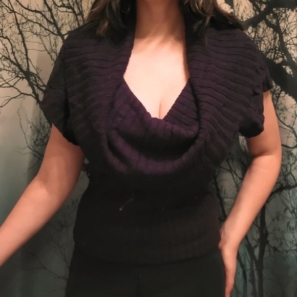 Say What? Cowl Neck Purple Short-Sleeved Sweater - Picture 2 of 6